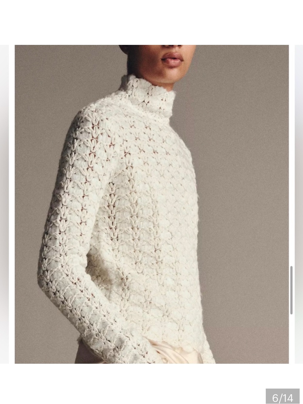 Zara Cream Crochet Turtleneck Sweater